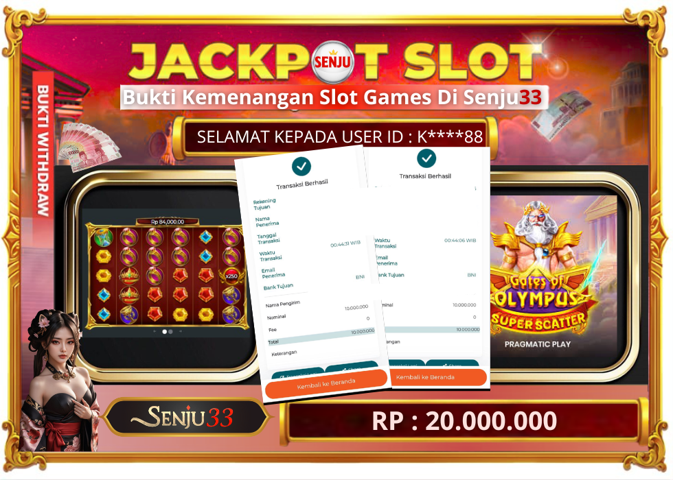 🎰 SENJU33 JACKPOT SLOT Rp. 20.000.000 LUNAS 🎉