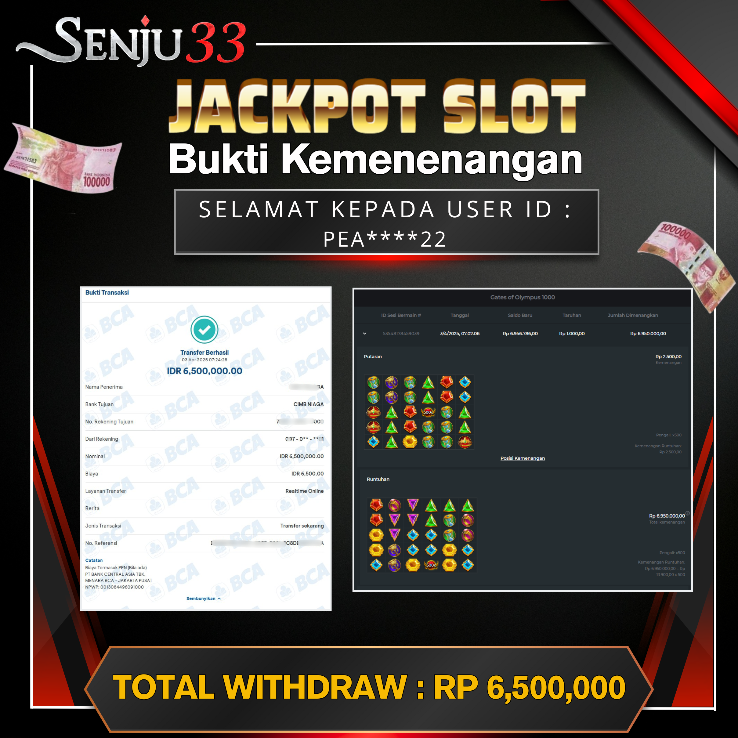 🎰 SENJU33 JACKPOT SLOT Rp. 6.500.000 LUNAS 🎉