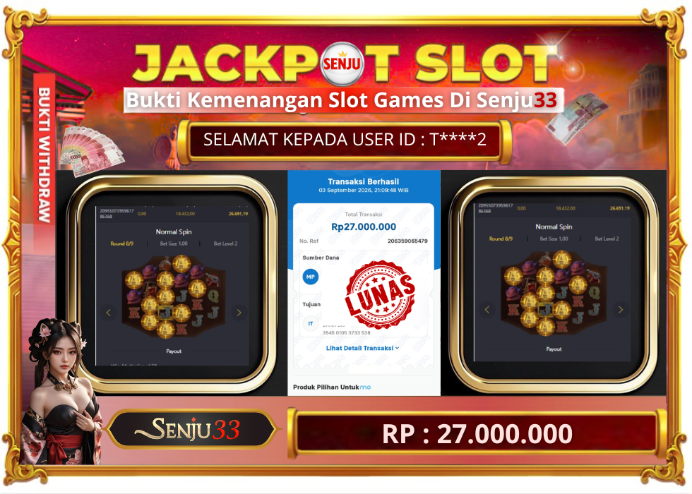 🎰 SENJU33 JACKPOT SLOT Rp. 27.000.000 LUNAS 🎉