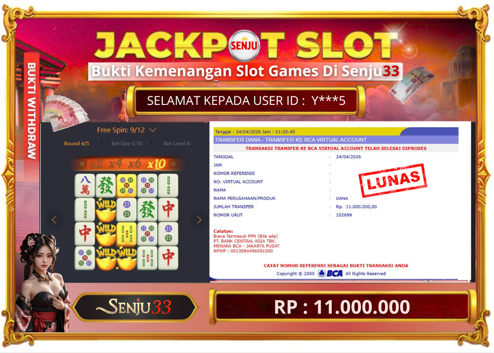🎰 SENJU33 JACKPOT SLOT Rp. 11.000.000 LUNAS 🎉